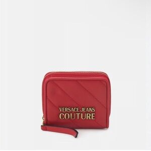 NEW Versace Jeans Couture Wallet Red Quilted Zipper Closure Italy